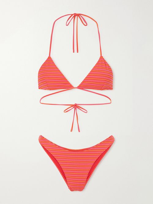 Striped Triangle Bikini - Red