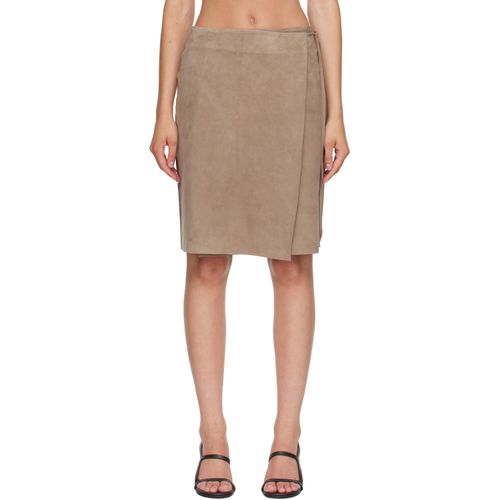 Taupe Suede Everyday Wrap Midi Skirt