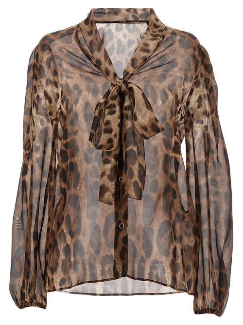 Leopard-Print Silk Blouse — Brown