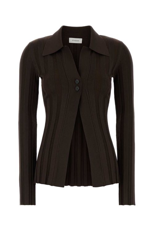 Stretch Viscose Blend Cardigan — Brown