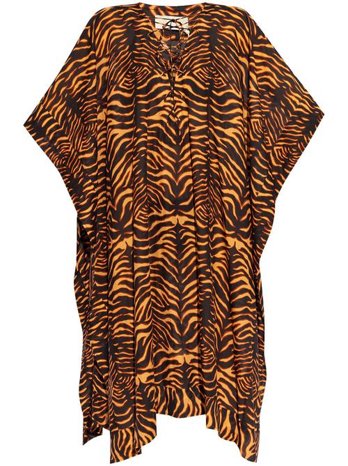 Tiger-print cotton-blend dress - Orange