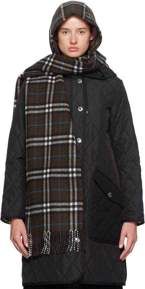 Burberry Brown Check Cashmere Hooded Scarf