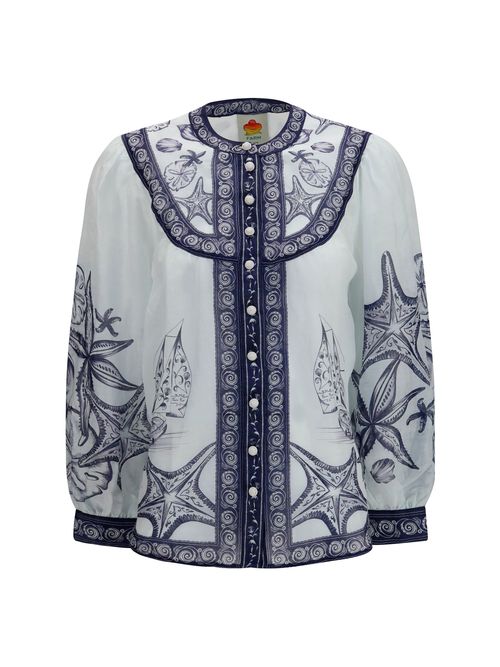 Seaside Print Blouse — White