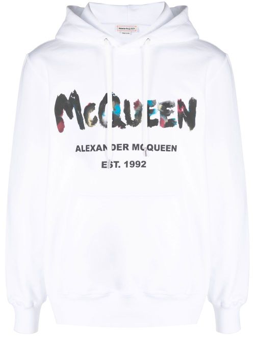 Graffiti-print cotton hoodie - White