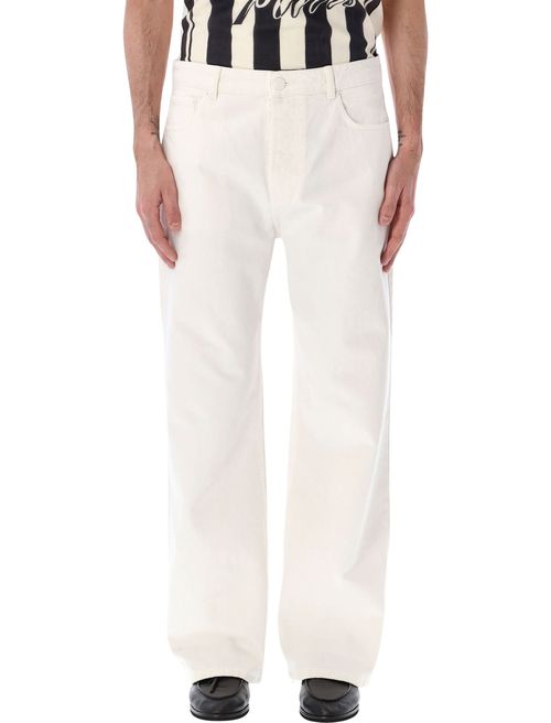 Ami-Inspired Cotton Twill Jeans with Relaxed Straight Leg & Back Patch