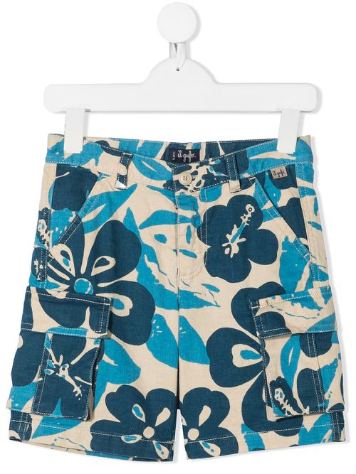 Mid-rise floral print cargo shorts - Blue