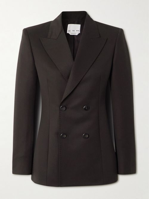 Wool Double-breasted Blazer - Brown
