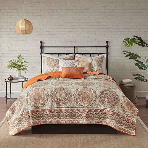 Tangiers 6-pc Reversible Coverlet Set- Orange