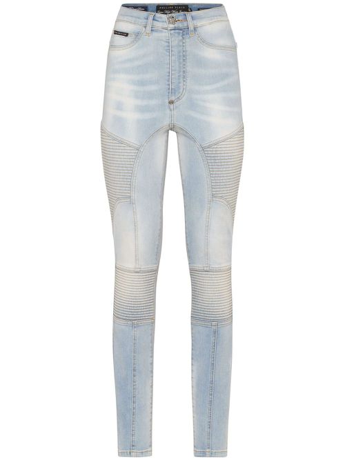 Ribbed-detailing skiny-cut jeans - Blue