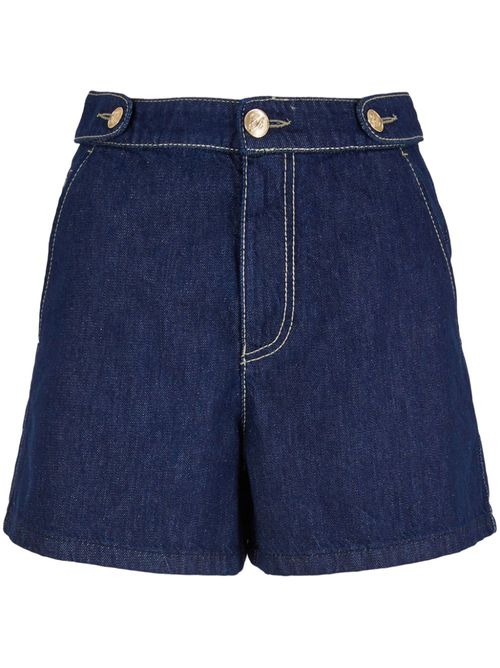 Contrast-stitching denim shorts - Blue