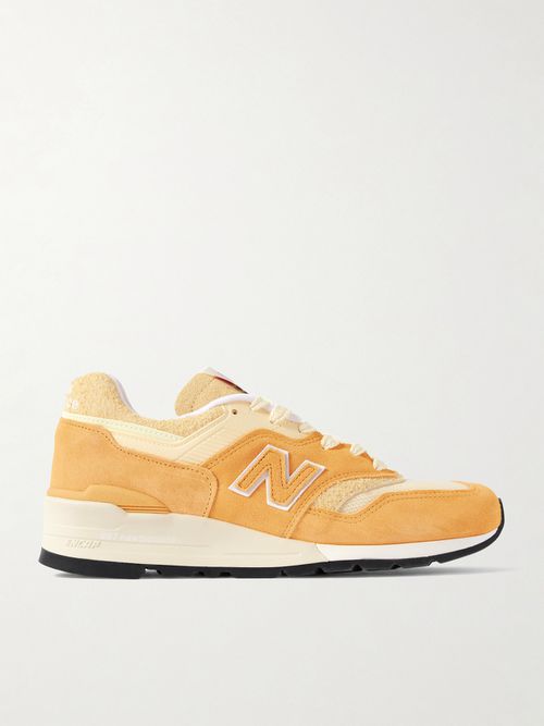 997 Mesh And Leather-trimmed Suede Sneakers - Yellow