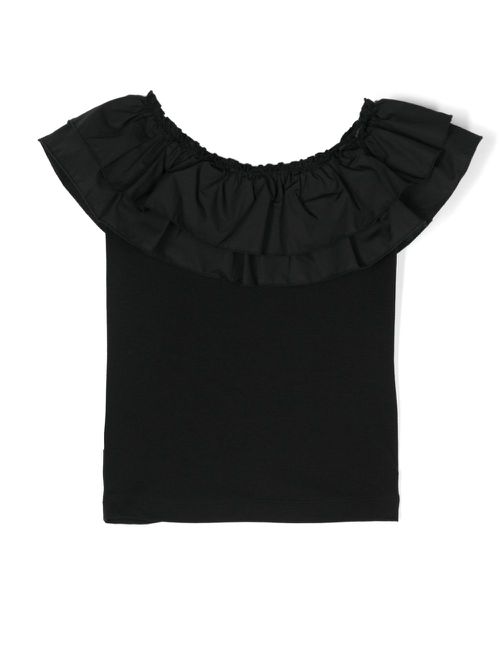 Ruffle-trimmed cotton top - Black