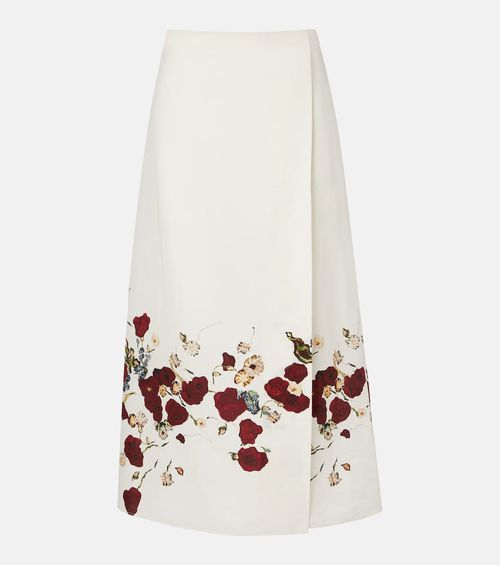 Demi floral silk and cotton midi skirt