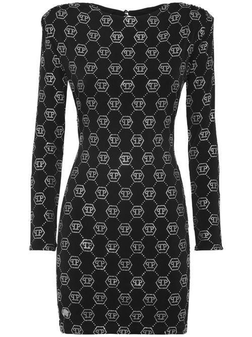 Monogram padded shoulder dress - Black