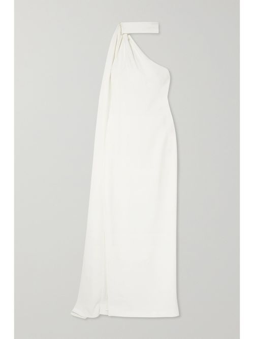 One-shoulder Draped Crepe Gown - White
