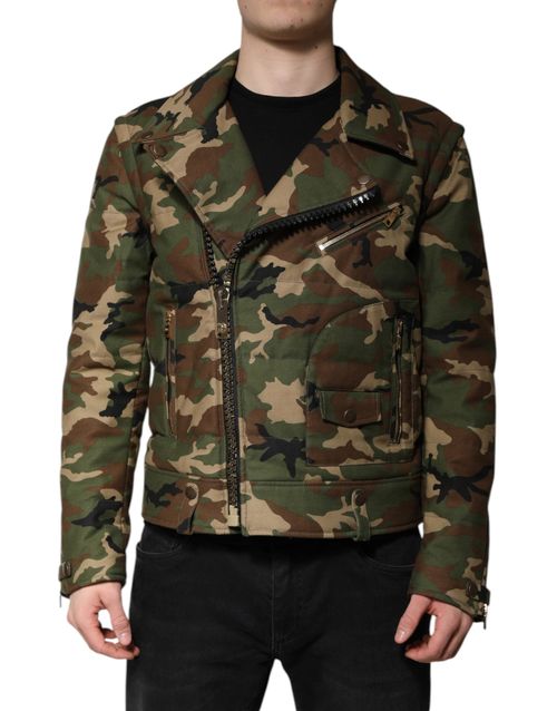Camouflage Nylon Biker Jacket — Multicolor