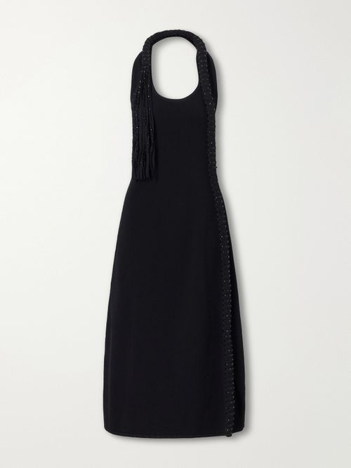 Mane Embellished Crepe Midi Dress - Black