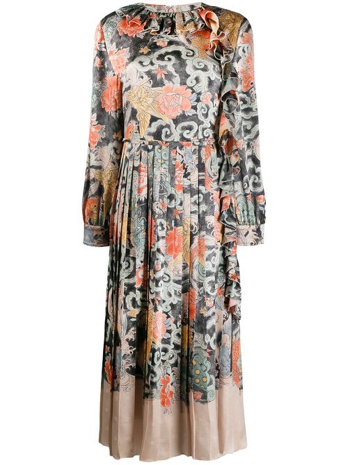 Valentino Garavani oriental print satin dress - Neutrals