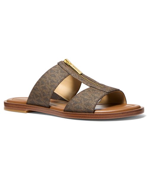 Michael Women's Berkley Slip-On Flat Sandals - Brown Logo Canvas