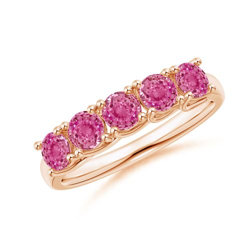 Angara 1.35 Carats Half Eternity Five Stone Pink Sapphire Wedding Ring in 14K Rose Gold