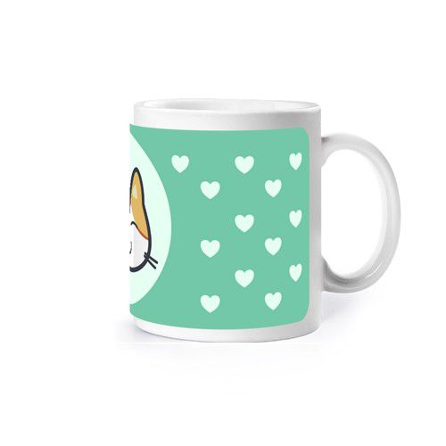 Tricolor kitten and mint hearts mug