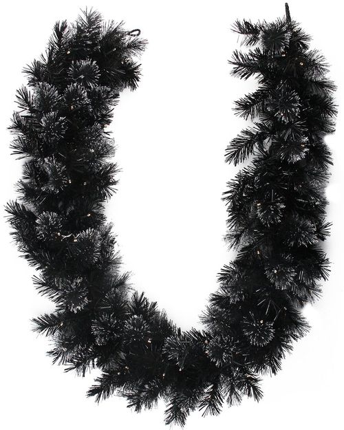 Northlight 6ft X 9 Pre-Lit Battery Operated Black Bristle Artificial Christmas Garland - Warm White LED Lights