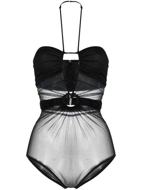 Sheer-panel halterneck bodysuit - Black