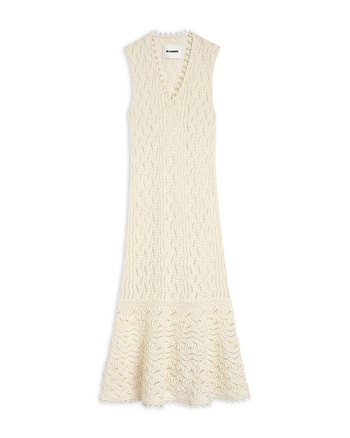 Sleeveless Fine Crochet Knit V Neck Dress