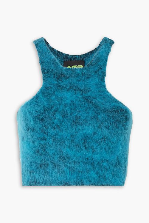 Cropped brushed stretch-knit top