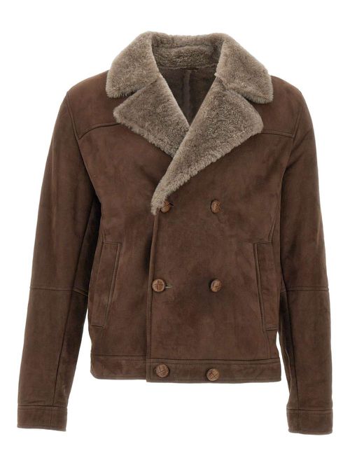 Double-breasted suede jacket - Brown