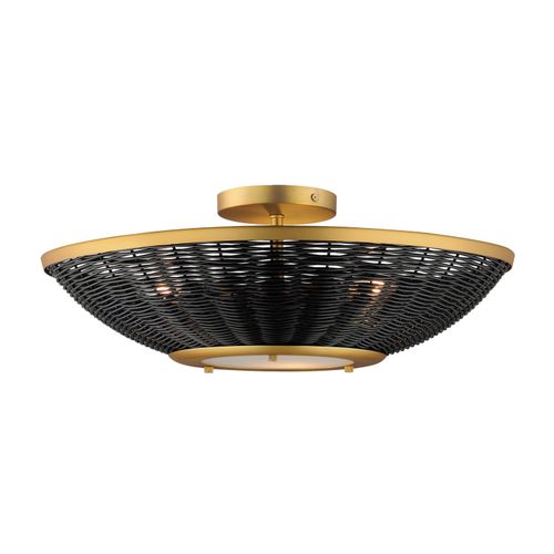 Rattan 3-Light Wall Sconce with Semi-Flush Mount in Natural Aged Bra