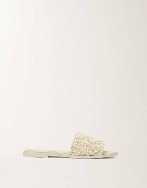Flat sandal in cotton ribbon with sequins, butter