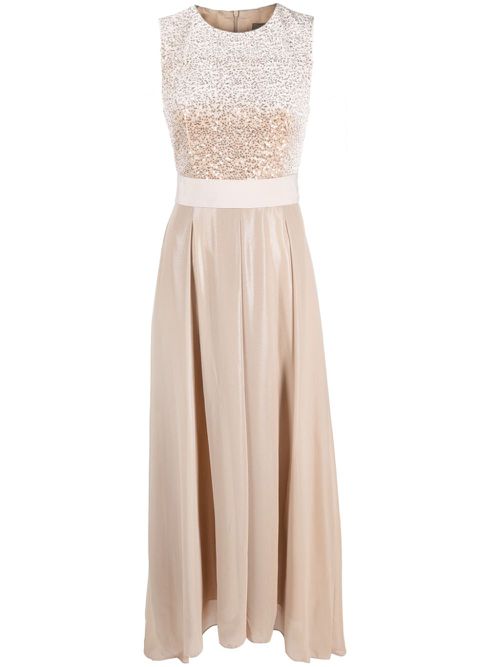 Sequin-embellished flared long dress - Neutrals