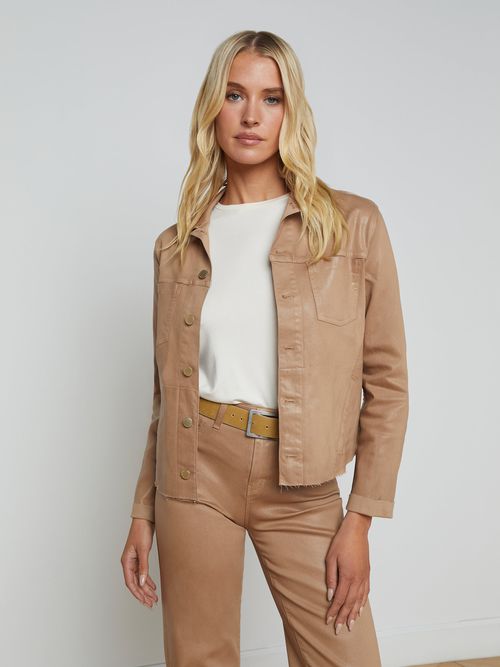 Janelle Coated Denim Jacket In Cappuccino Coated