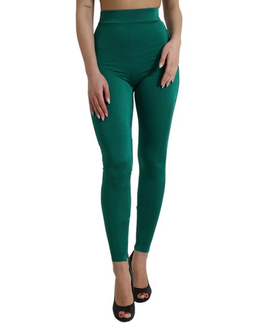 High-Waist Nylon Stretch Leggings — Green
