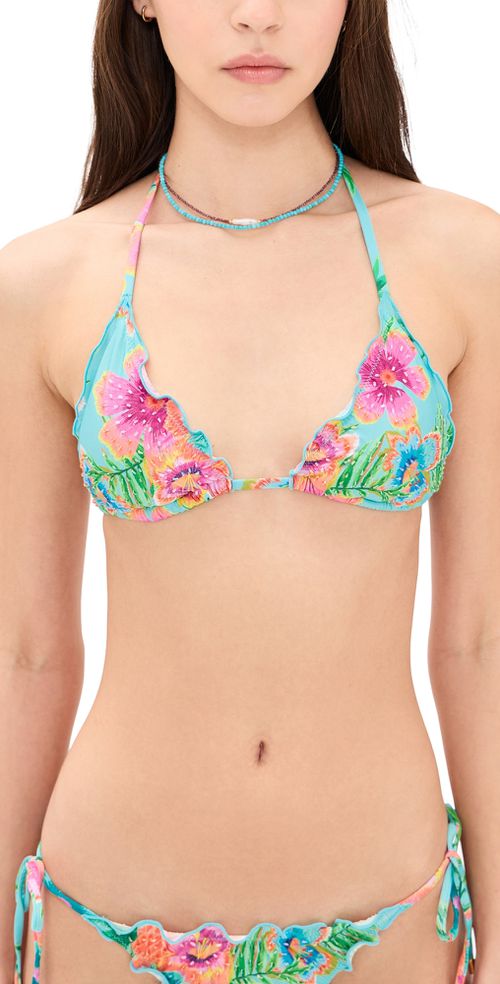 Embroidered Lettuce Edge Triangle Swim Top Solana D