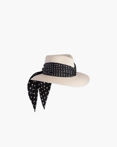 Travel Fedoras with Silk Scarf, Cream/Black Dot, Travel size