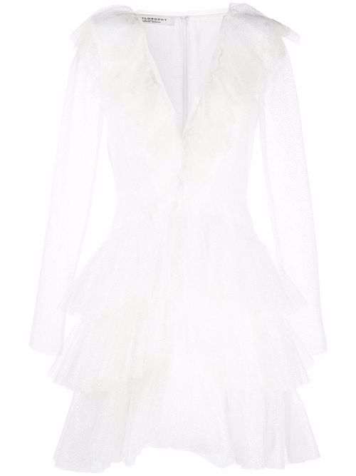 V-neck ruffled dress - White