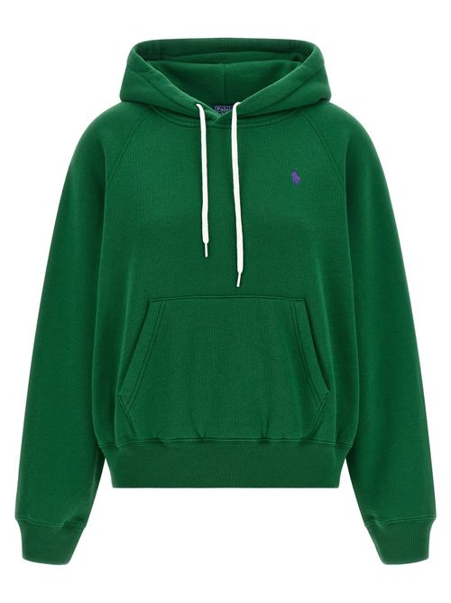 Pony-Embroidered Cotton Blend Hoodie — Green