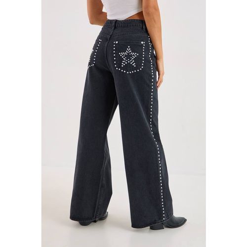 Nasty Gal Women's Star Studded Baggy Denim Jeans in Washed Black