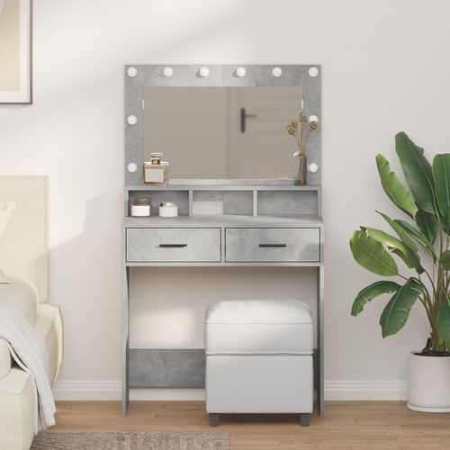Dressing Table with LED Lights - Concrete Grey - 79x41x135 cm