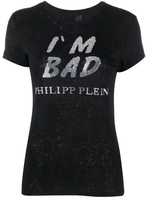 Logo-print sequin-detail T-shirt - Black