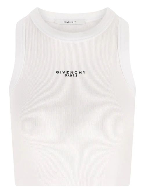Cotton Cropped Tank Top With Paris Print