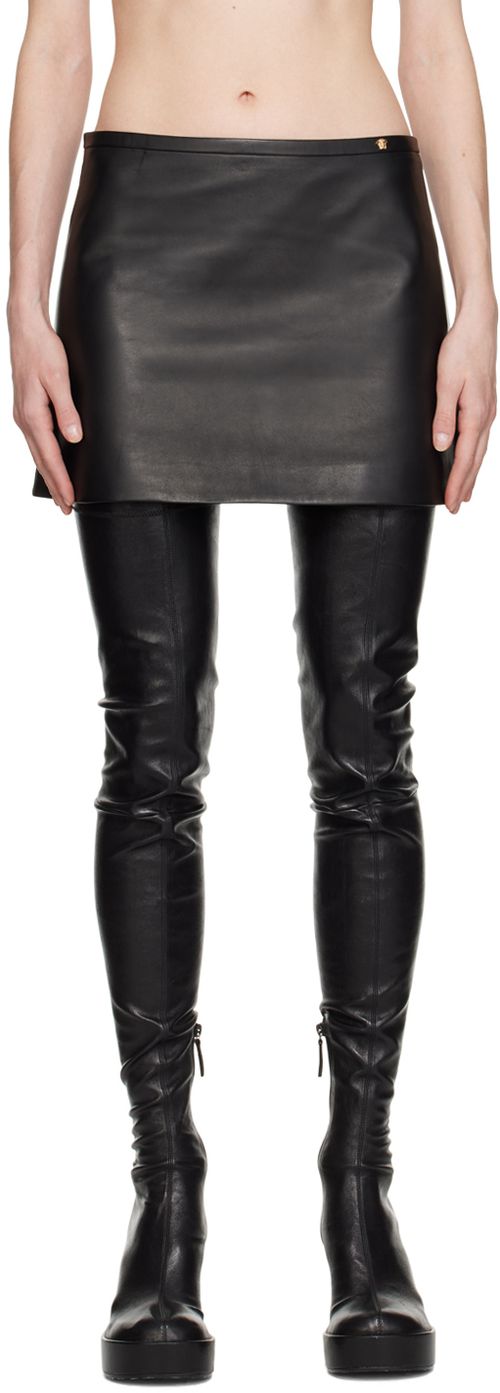 Black Medusa leather mini skirt