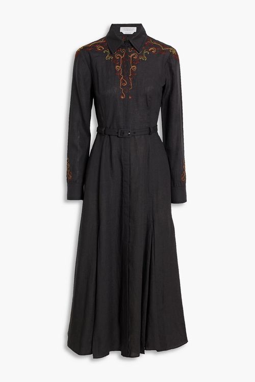 Aloe embroidered pleated linen midi shirt dress - Gray - IT 36