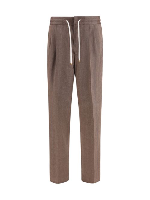 Herringbone Linen and Wool Trousers — Brown