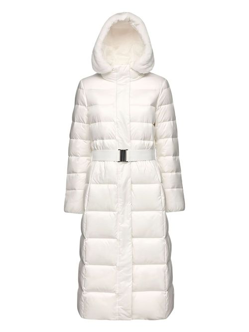 Pheby hooded belted puffer coat - White