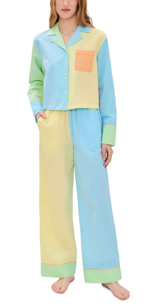 Mixed Seersucker Pajama Set Multicolor