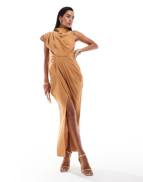 asymmetrical white dress short Chic Asymmetrical Neck Ruffles Pleated Dress for Modern Elegance – AOMEI  DRESS main image 0