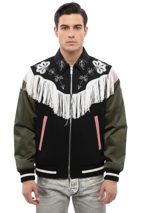Black Shirt Collar Varsity Jacket